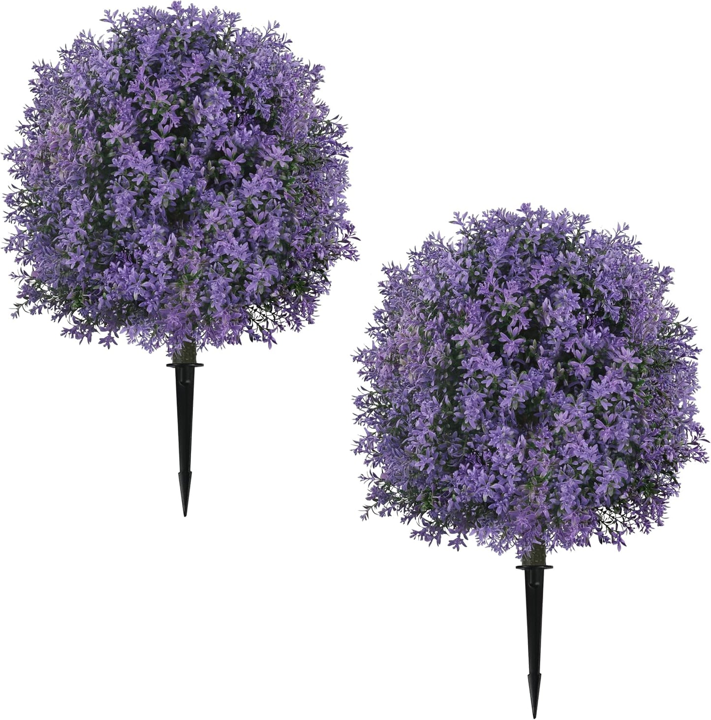 25.5" Set of 2 Artificial Lilac Flowers Tree Purple Lilac Bush | Faux Lilac Shrub Bushes with Ground Spike, UV Resistant Fake Delphinium Antirrhinum for Indoor, Garden, Porch, Patio Decor