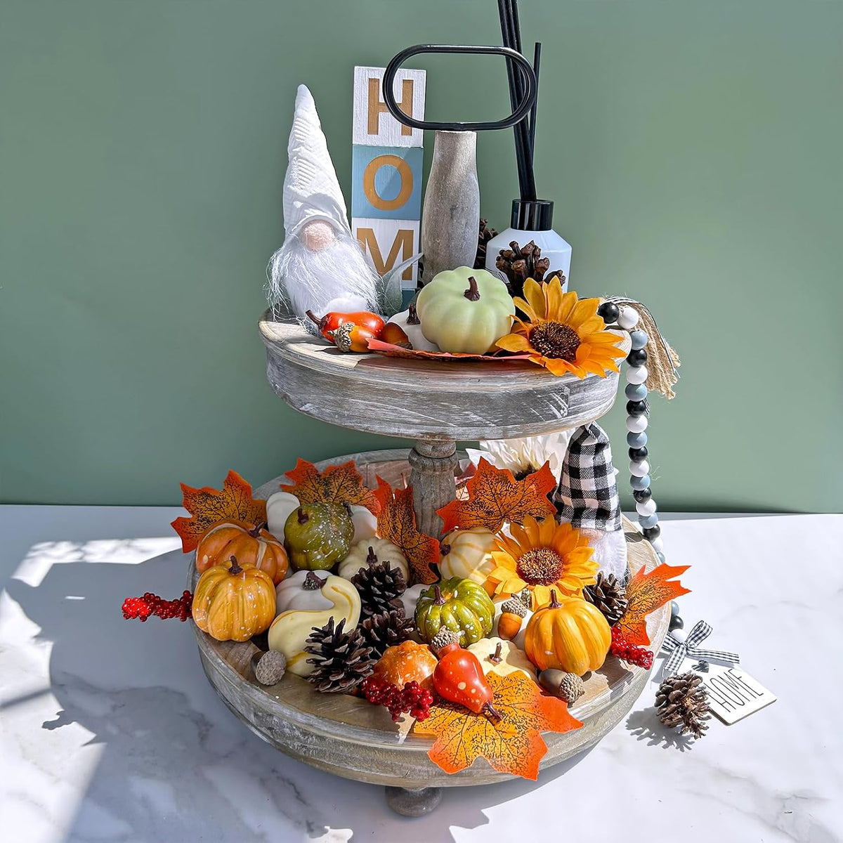 60 Pcs Assorted Small Artificial Pumpkins and Gourds with Acorns Pinecones Maple Leaves Sunflowers Fall Harvest Decoration Set for Thanksgiving Halloween Bowl Filler Table Centerpiece Wreaths