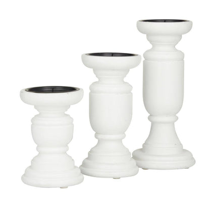 White Mango Wood Turned Style Pillar Candle Holder (Set of 3)