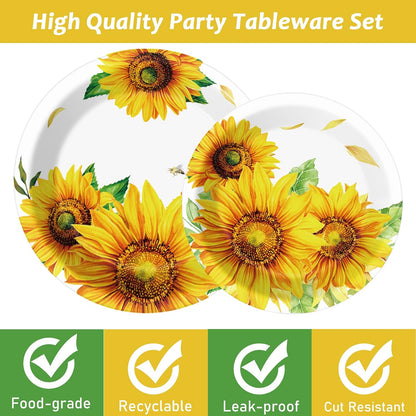 96 Pcs Sunflower Party Supplies Sunflower Themed Party Decoration Sunflower Party Tableware Set Kids Party Paper Plate Napkin Fork 24 Guests