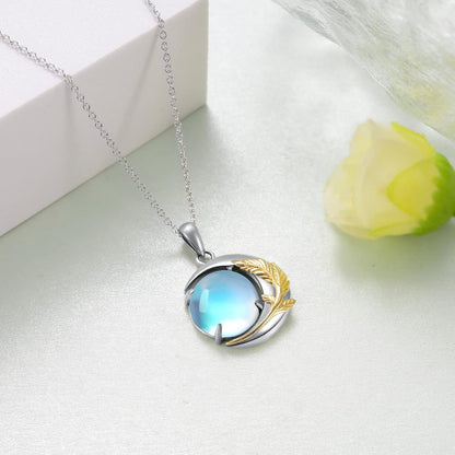 Moonstone Feather Necklace 925 Sterling Silver Moonstone Necklace Moonstone Crescent Moon Jewelry for Women Girlfriend Daughter