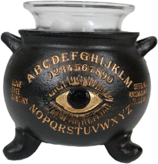 Wicca Occult Paranormal Witchcraft Black Magic Spirit Board Ouija Evil All Seeing Eye Cauldron Decorative Votive Tea Light Candle Holder Wiccan Accent Figurine