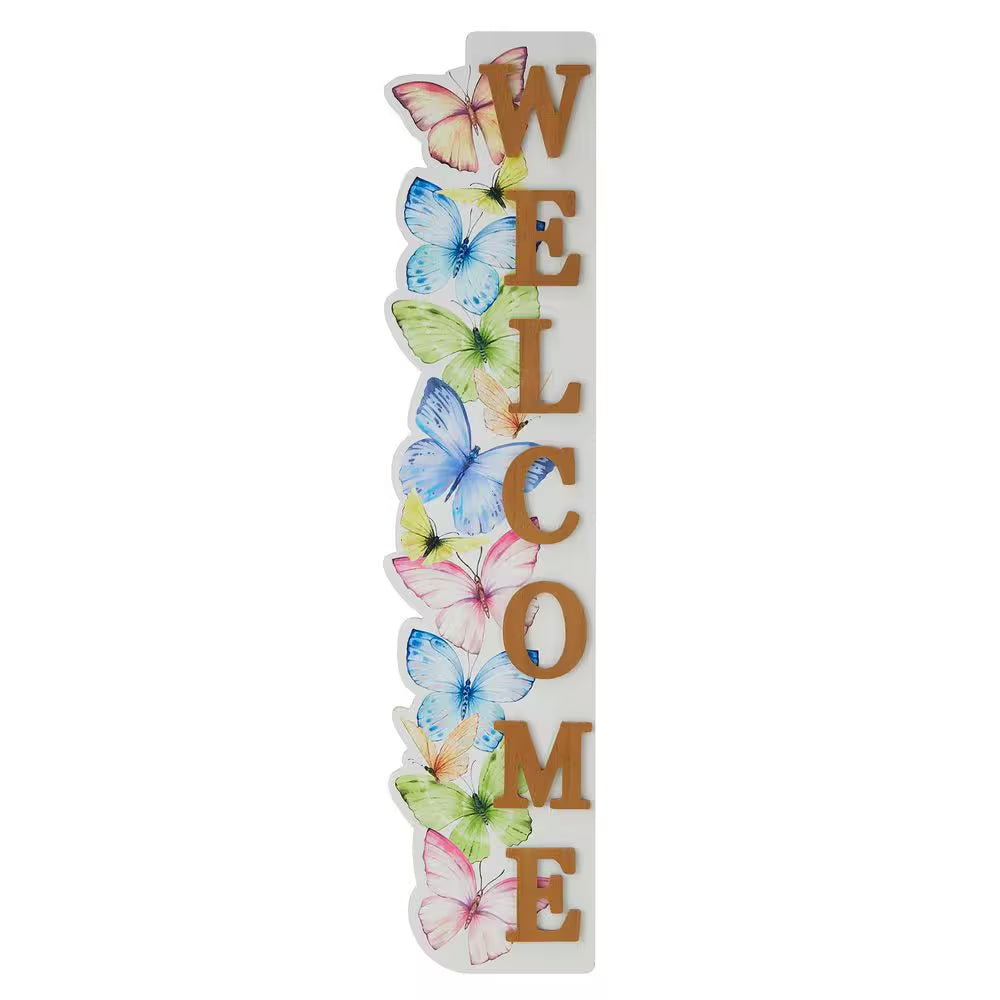 42 In. H Solid Wood WELCOME Porch Sign with Butterfly