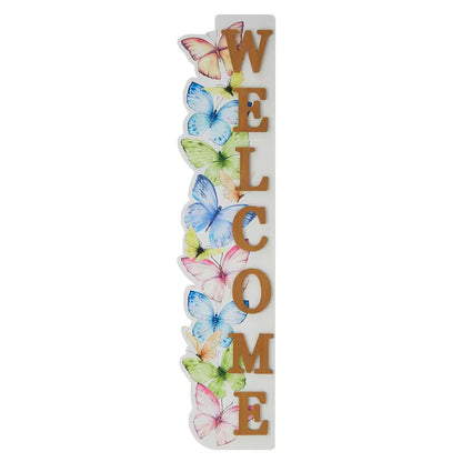 42 In. H Solid Wood WELCOME Porch Sign with Butterfly