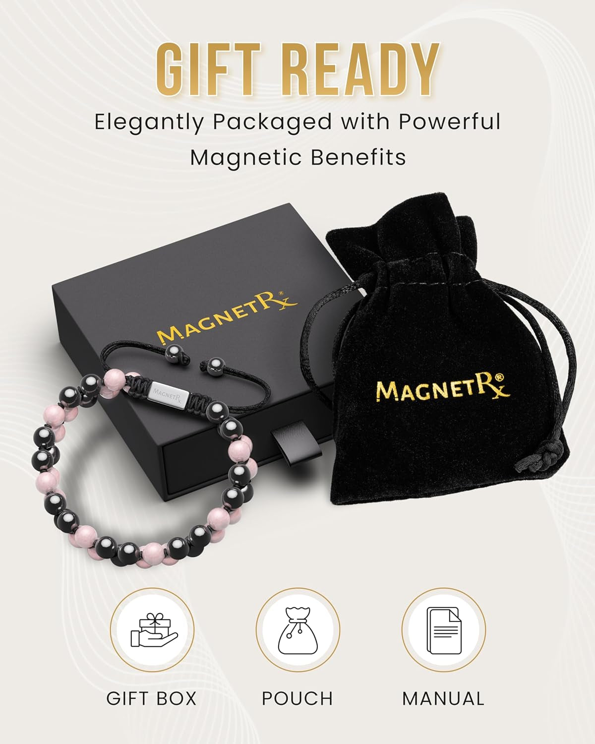 ® Hematite & Rose Quartz Bracelet - MAX Strength Magnetic Hematite Bracelets - Natural Rose Quartz Crystals Pink Beaded Bracelets for Women
