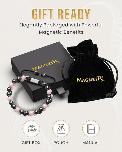 ® Hematite & Rose Quartz Bracelet - MAX Strength Magnetic Hematite Bracelets - Natural Rose Quartz Crystals Pink Beaded Bracelets for Women