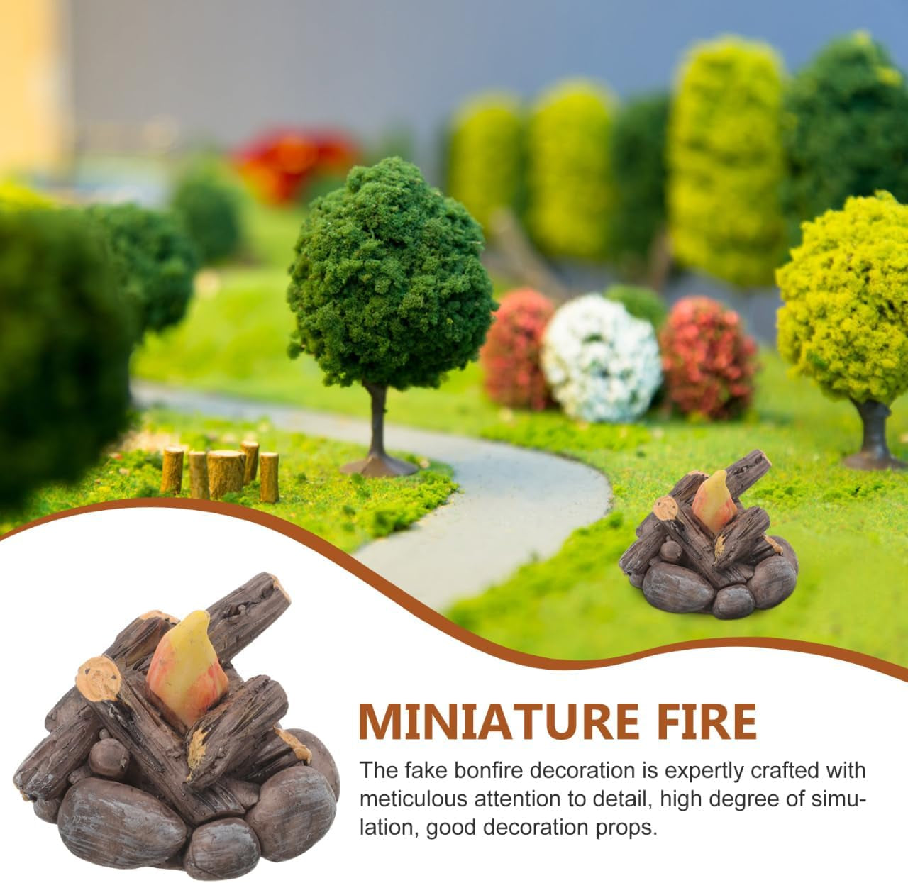 Miniature Bonfire Model Fake Campfire Ornament Resin Dollhouse Fire Pit Decoration 1.57X1.57X1.18In for Garden Holiday Party DIY Craft Accessory