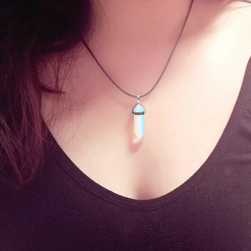 24 Design Natural Green Aventurine Opal Quartz Crystal Pendant Black Leather Hexagon Pendant Chrysocolla Choker Necklace Jewelry