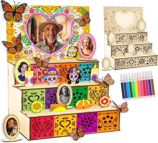 Day of the Dead Ofrenda Altar Mini Ofrenda Wooden Box Set Decorations, Dia De Los Muertos Altar Photo Frame Remembrance Memory Shadow Gift Supplies for Day of the Dead Home Decorations
