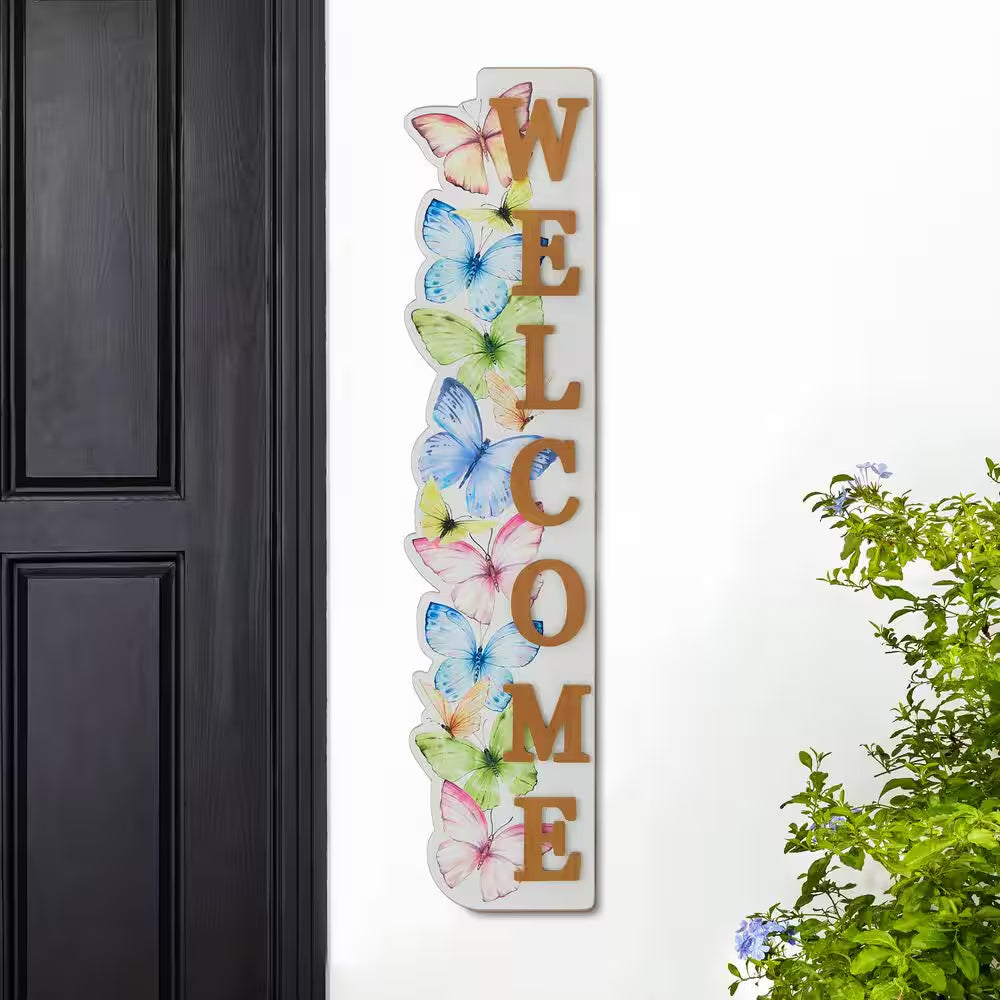 42 In. H Solid Wood WELCOME Porch Sign with Butterfly