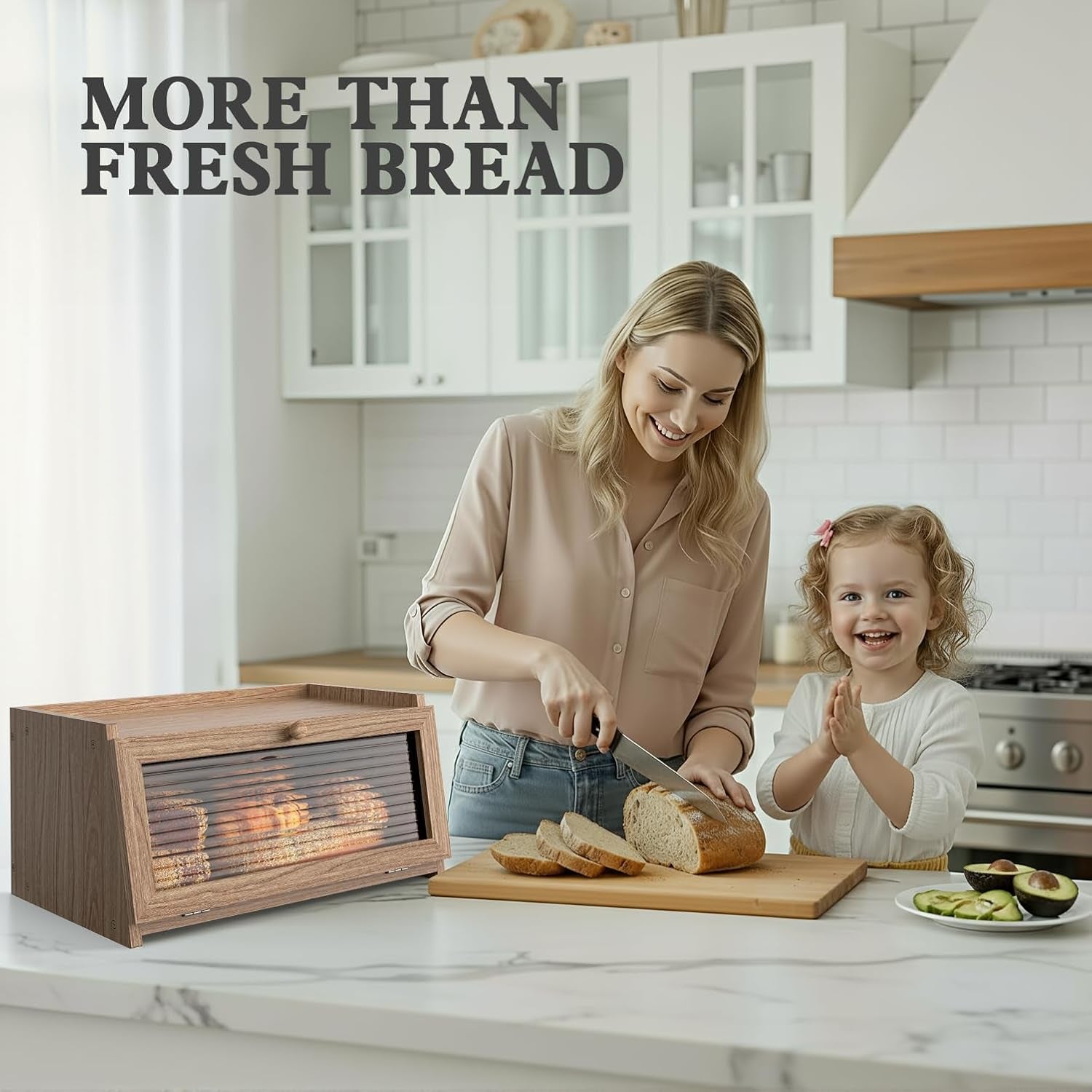 Bread Box for Kitchen Countertop,Yellow | Large, Farmhouse Bread Container Holder Storage, Acrylic Translucent Window