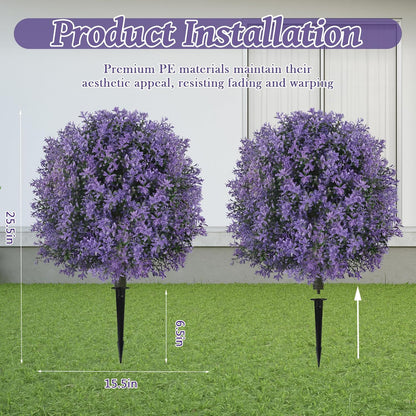 25.5" Set of 2 Artificial Lilac Flowers Tree Purple Lilac Bush | Faux Lilac Shrub Bushes with Ground Spike, UV Resistant Fake Delphinium Antirrhinum for Indoor, Garden, Porch, Patio Decor