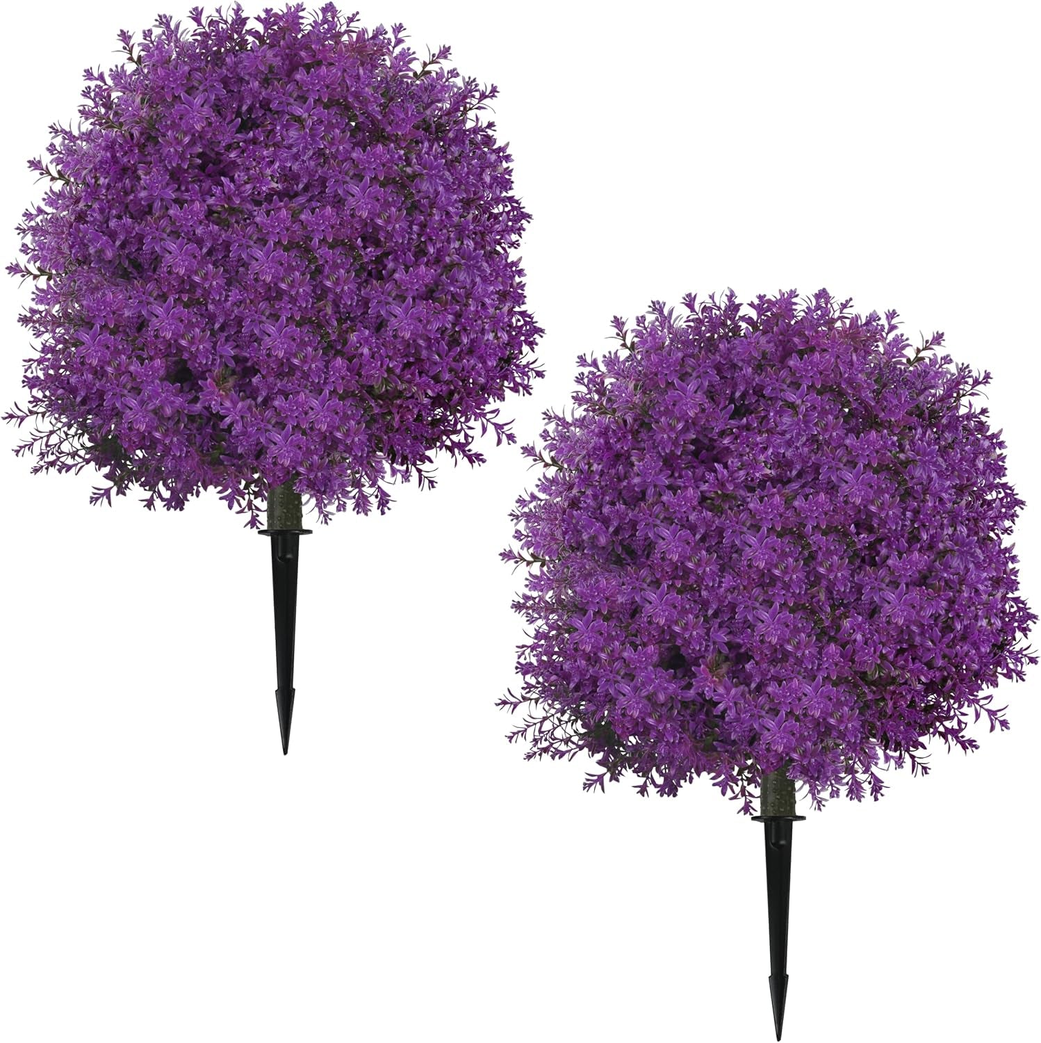 25.5" Set of 2 Artificial Lilac Flowers Tree Rose Lilac Bush | Faux Lilac Shrub Bushes with Ground Spike, UV Resistant Fake Delphinium Antirrhinum for Indoor, Garden, Porch, Patio Decor