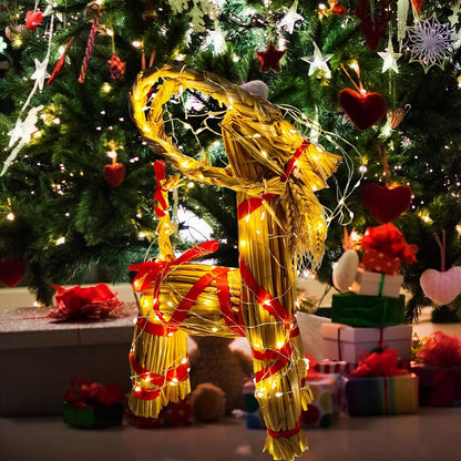 11.8" Lighted Christmas Straw Goat Home Decor Swedish Scandinavian Yule Style Decorative Handmade Ornaments with LED Light for Indoor Christmas Home Kitchen Bedroom Decor