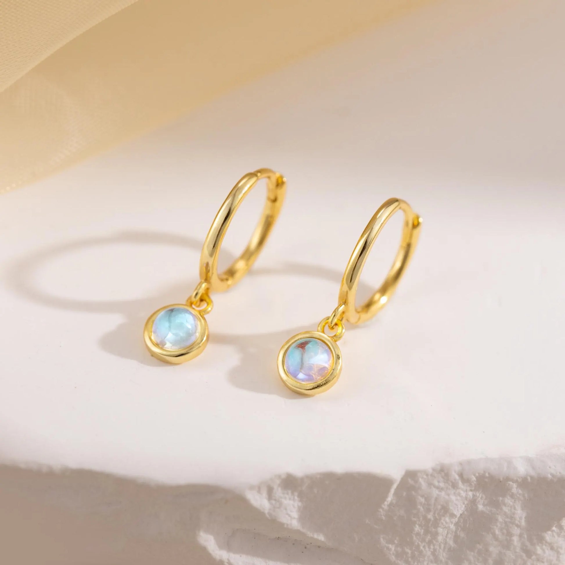 Elegant Moonstone Hoop Earrings: 925 Sterling Silver, 14K Gold Filled, Gemstone Circle
