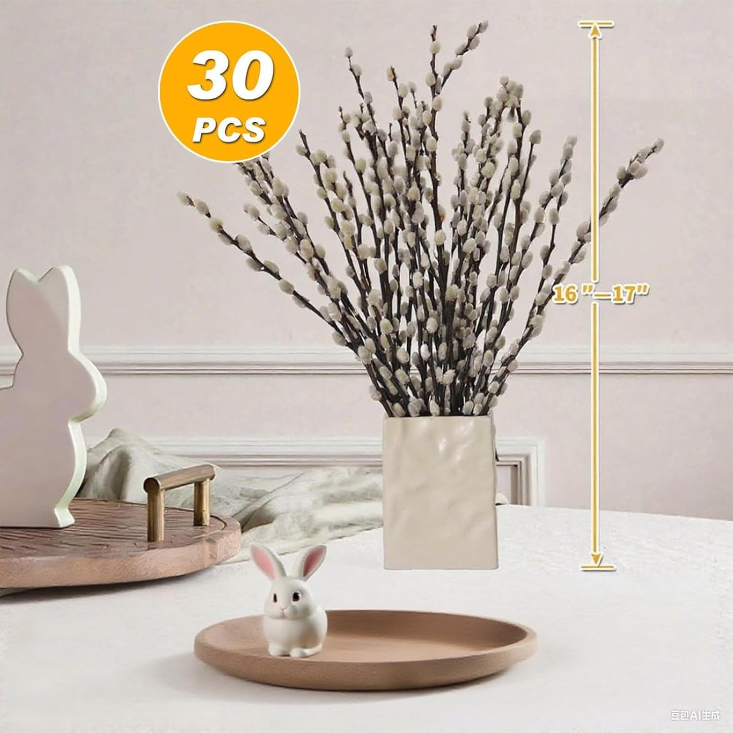 Natural Dried Pussy Willow Branches - 30PCS Willow Twigs for Indoor Decor | Easter Spring Arrangements, Wreath Making, and Farmhouse Home Centerpiece