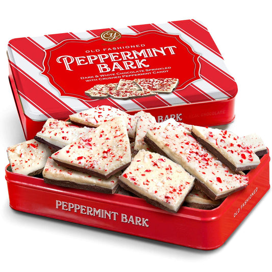 CY Chocolates Peppermint Bark Gift Tin - Handmade Chocolate Peppermint Bark with Dark & White Chocolate, Christmas Peppermint Candy, Gourmet Chocolate Peppermint Gift for Holidays