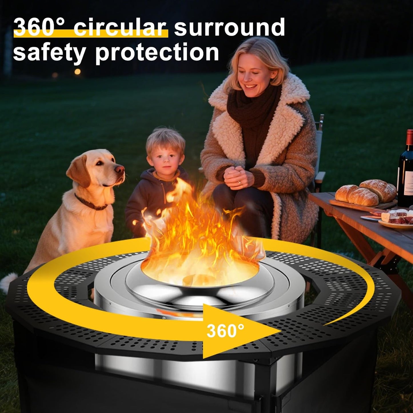 37 Inch Fire Pit Surround Tabletop for Solo Stove Bonfire Ranger 2.0, Circular Safety Protection, Equipped with a Safety Support Frame to Prevent Direct Contact with the Ground