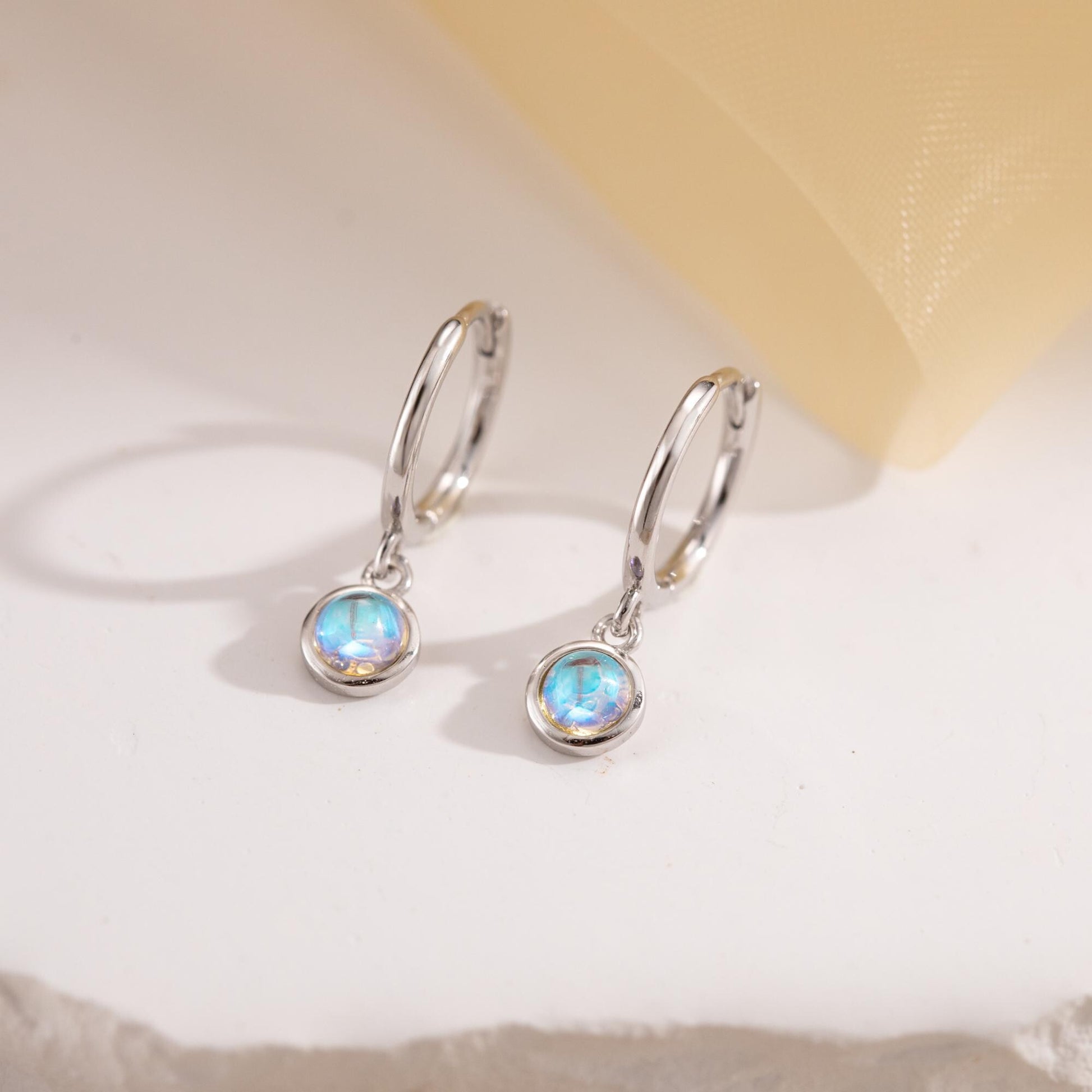 Elegant Moonstone Hoop Earrings: 925 Sterling Silver, 14K Gold Filled, Gemstone Circle