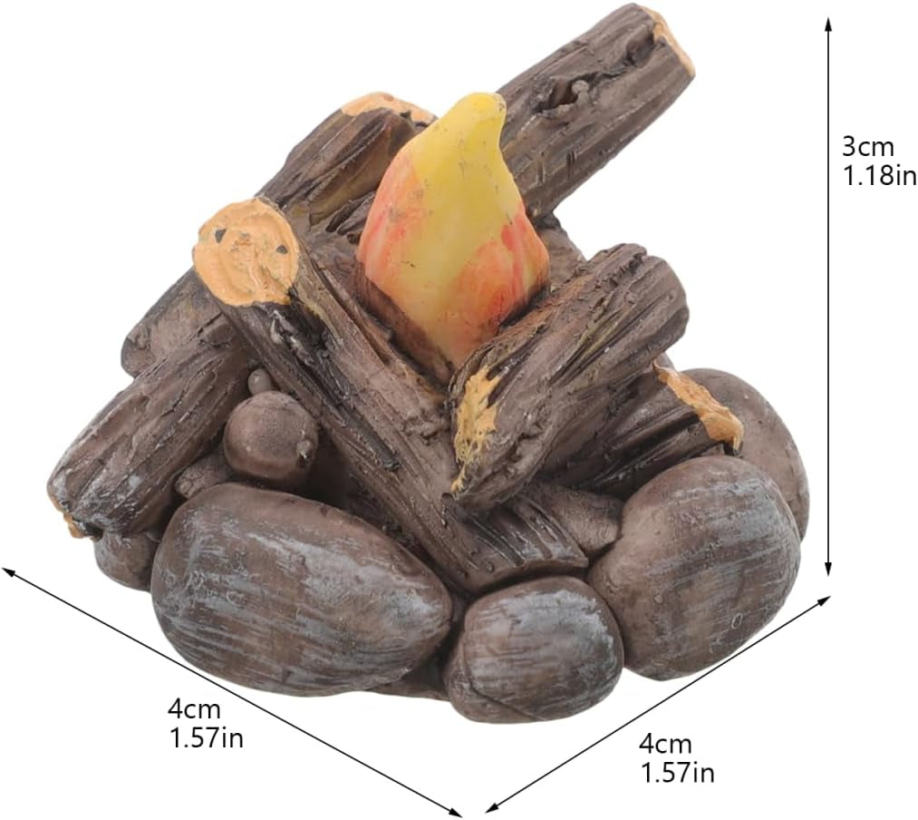 Miniature Bonfire Model Fake Campfire Ornament Resin Dollhouse Fire Pit Decoration 1.57X1.57X1.18In for Garden Holiday Party DIY Craft Accessory