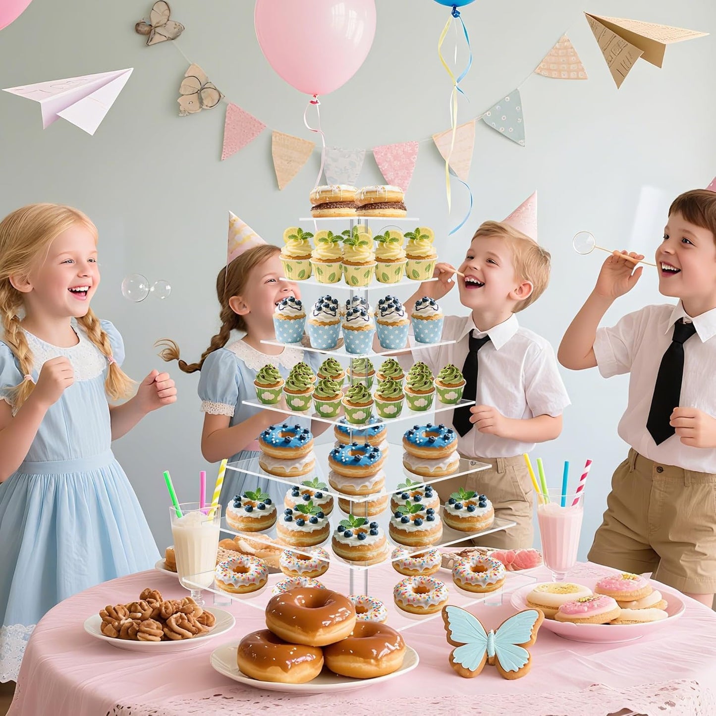7 Tier Square Acrylic Maypole Cupcake Stand Cupcake Tower Stand, Premium Cupcake Holder, Display for Pastry Wedding Birthday Party