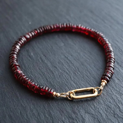 Garnet Bracelet, Delicate Garnet Rondel Stacking Bracelet, [EBGM1283] Genuine Garnet Bracelets, Tiny Beads Garnet | Gold Garnet *BS *G