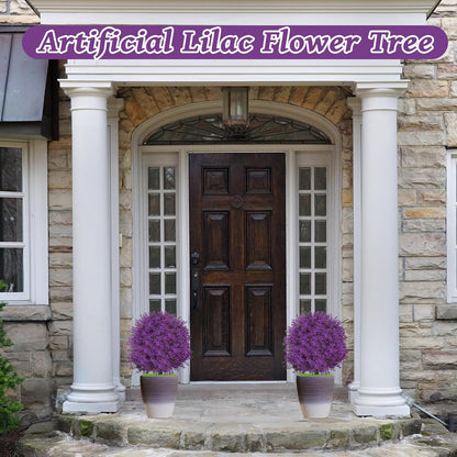 25.5" Set of 2 Artificial Lilac Flowers Tree Rose Lilac Bush | Faux Lilac Shrub Bushes with Ground Spike, UV Resistant Fake Delphinium Antirrhinum for Indoor, Garden, Porch, Patio Decor