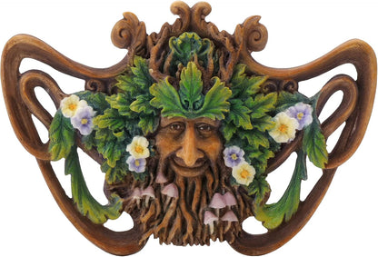 Green Man Mushroom Beard Wall Plaque Resin Sculpture