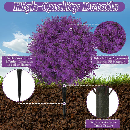 25.5" Set of 2 Artificial Lilac Flowers Tree Rose Lilac Bush | Faux Lilac Shrub Bushes with Ground Spike, UV Resistant Fake Delphinium Antirrhinum for Indoor, Garden, Porch, Patio Decor