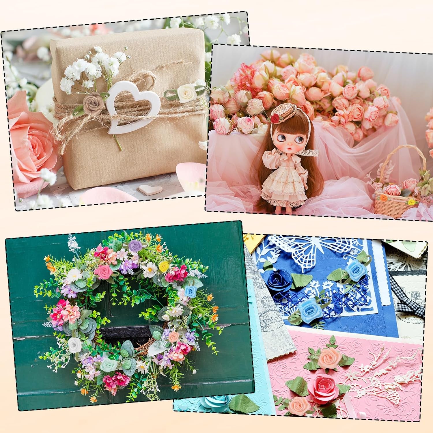100Pcs Pink Ribbon Roses 5/8"X1-3/16" Mini Roses for Crafts Little Satin Bows Roses Artificial Flowers