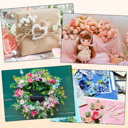 100Pcs Pink Ribbon Roses 5/8"X1-3/16" Mini Roses for Crafts Little Satin Bows Roses Artificial Flowers
