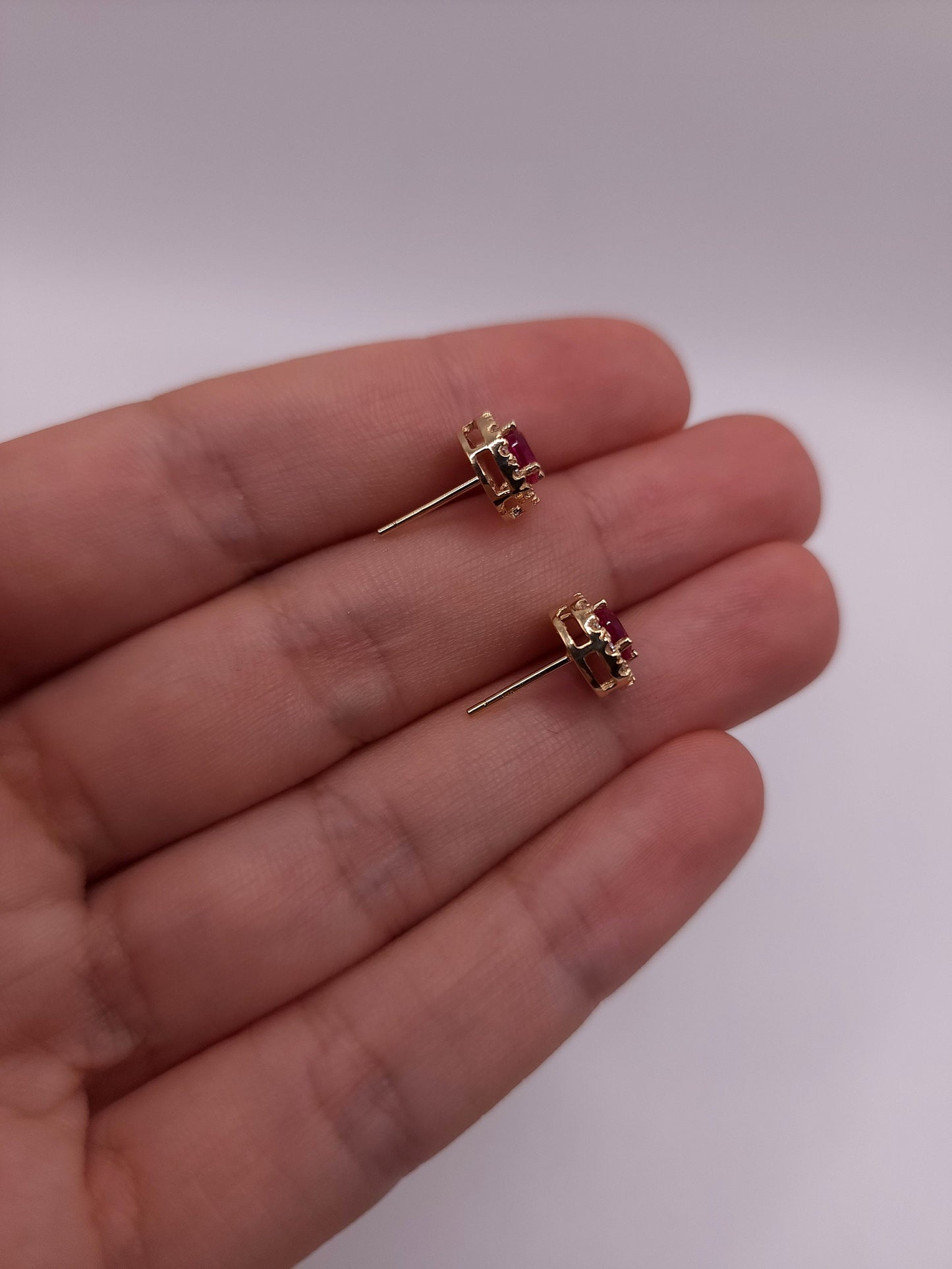 14Kt Gold Ruby Earrings, Ruby Gold Earrings, Ruby Stud Earrings, Ruby Earrings, Ruby Studs, Halo Earrings, July Birthstone Earrings