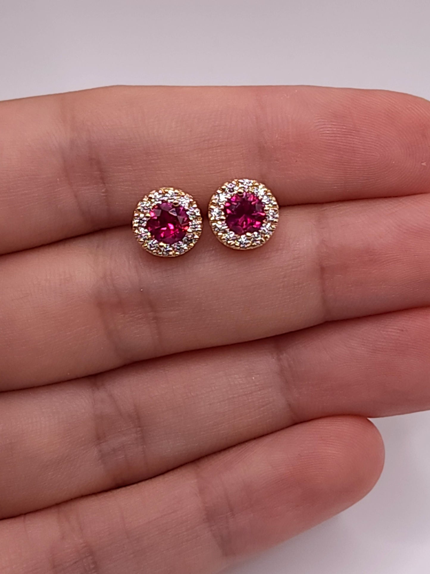 14Kt Gold Ruby Earrings, Ruby Gold Earrings, Ruby Stud Earrings, Ruby Earrings, Ruby Studs, Halo Earrings, July Birthstone Earrings