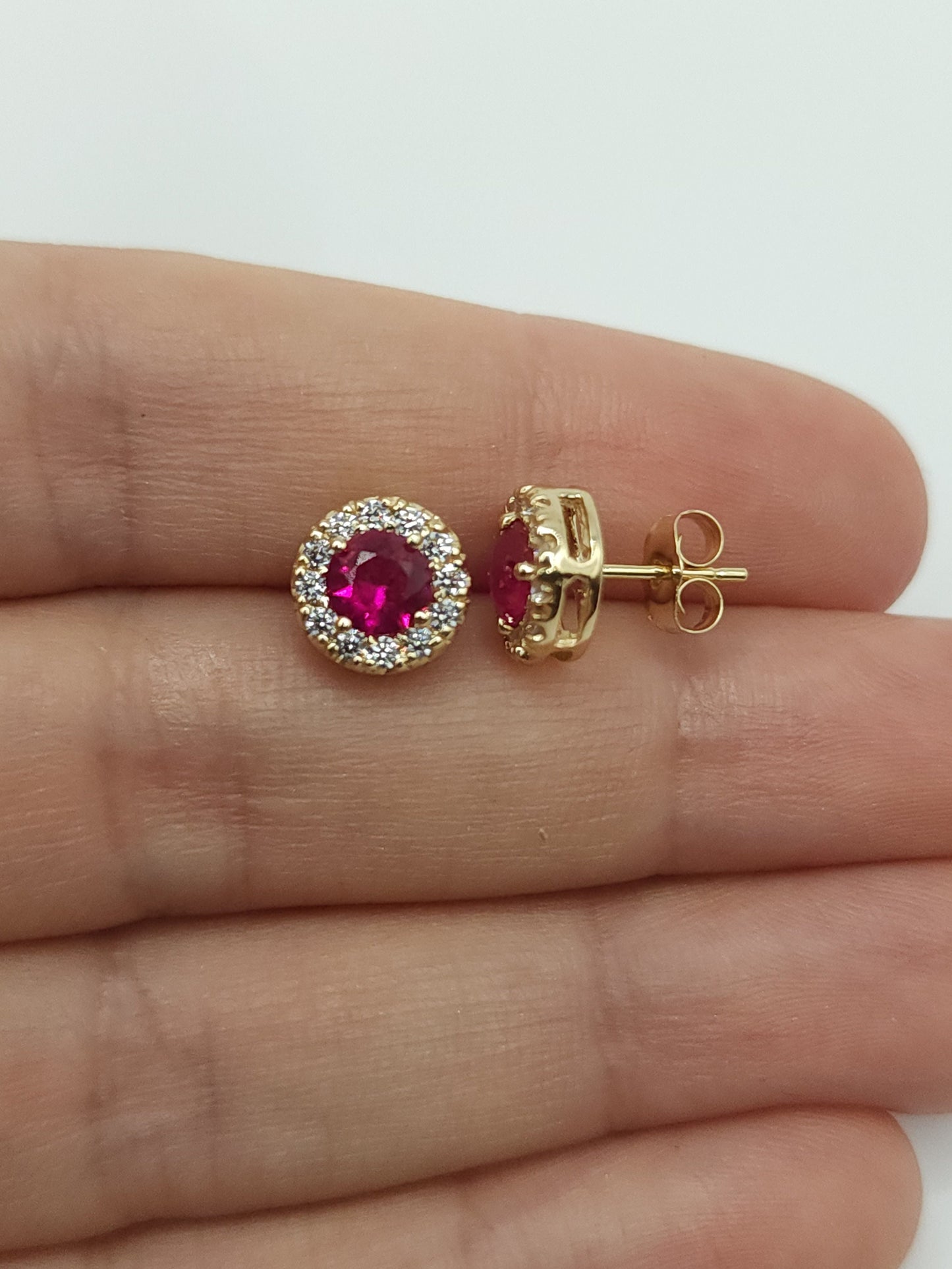 14Kt Gold Ruby Earrings, Ruby Gold Earrings, Ruby Stud Earrings, Ruby Earrings, Ruby Studs, Halo Earrings, July Birthstone Earrings