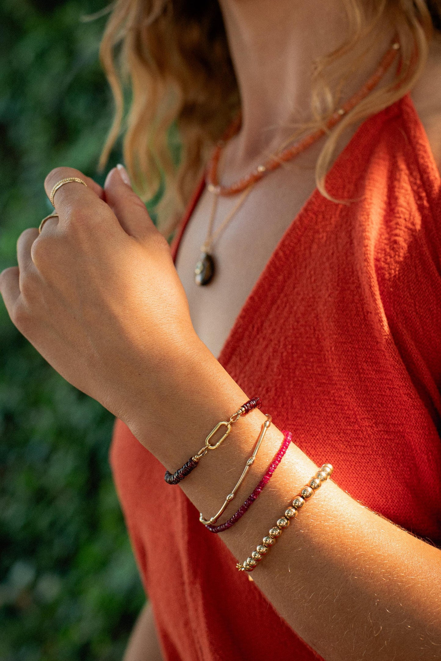 Garnet Bracelet, Delicate Garnet Rondel Stacking Bracelet, [EBGM1283] Genuine Garnet Bracelets, Tiny Beads Garnet | Gold Garnet *BS *G