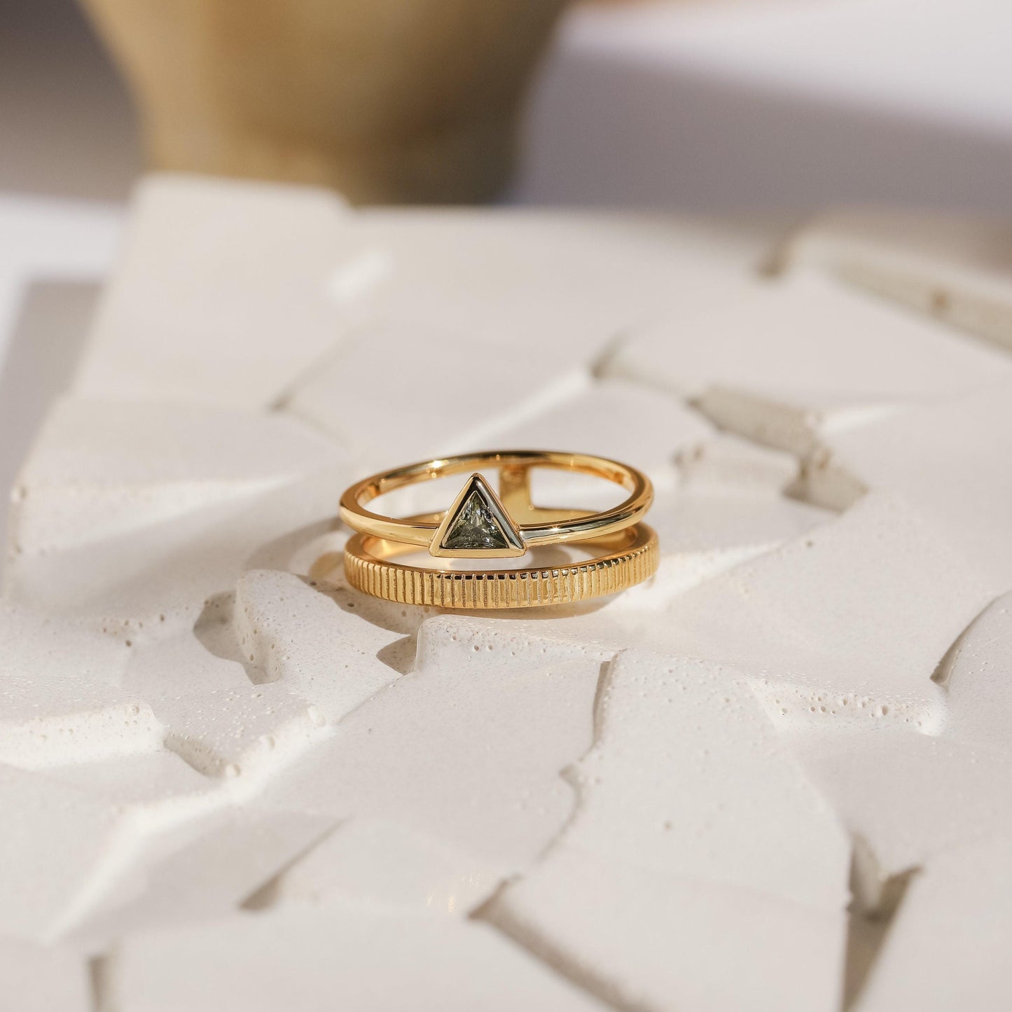 Peridot Double Ring Band by Caitlyn Minimalist • Vintage Art Deco Peridot Gemstone Ring • Statement Jewelry • Anniversary Gift • RR083