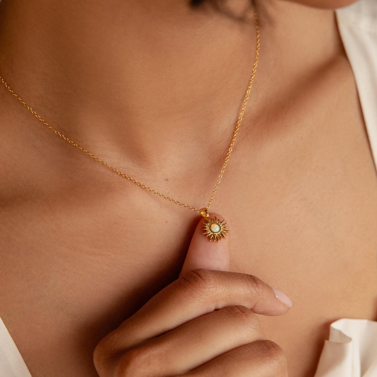 Dainty Opal Sun Necklace by Caitlyn Minimalist • Gold Sun Pendant Necklace, Gemstone Necklace • Celestial Jewelry • Graduation Gifts • NR176