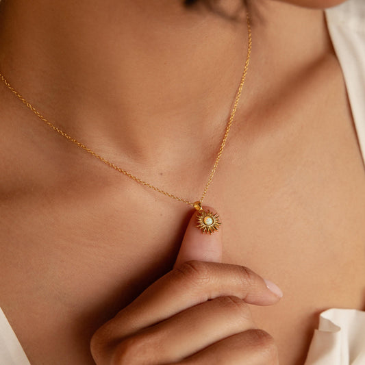 Dainty Opal Sun Necklace by Caitlyn Minimalist • Gold Sun Pendant Necklace, Gemstone Necklace • Celestial Jewelry • Graduation Gifts • NR176