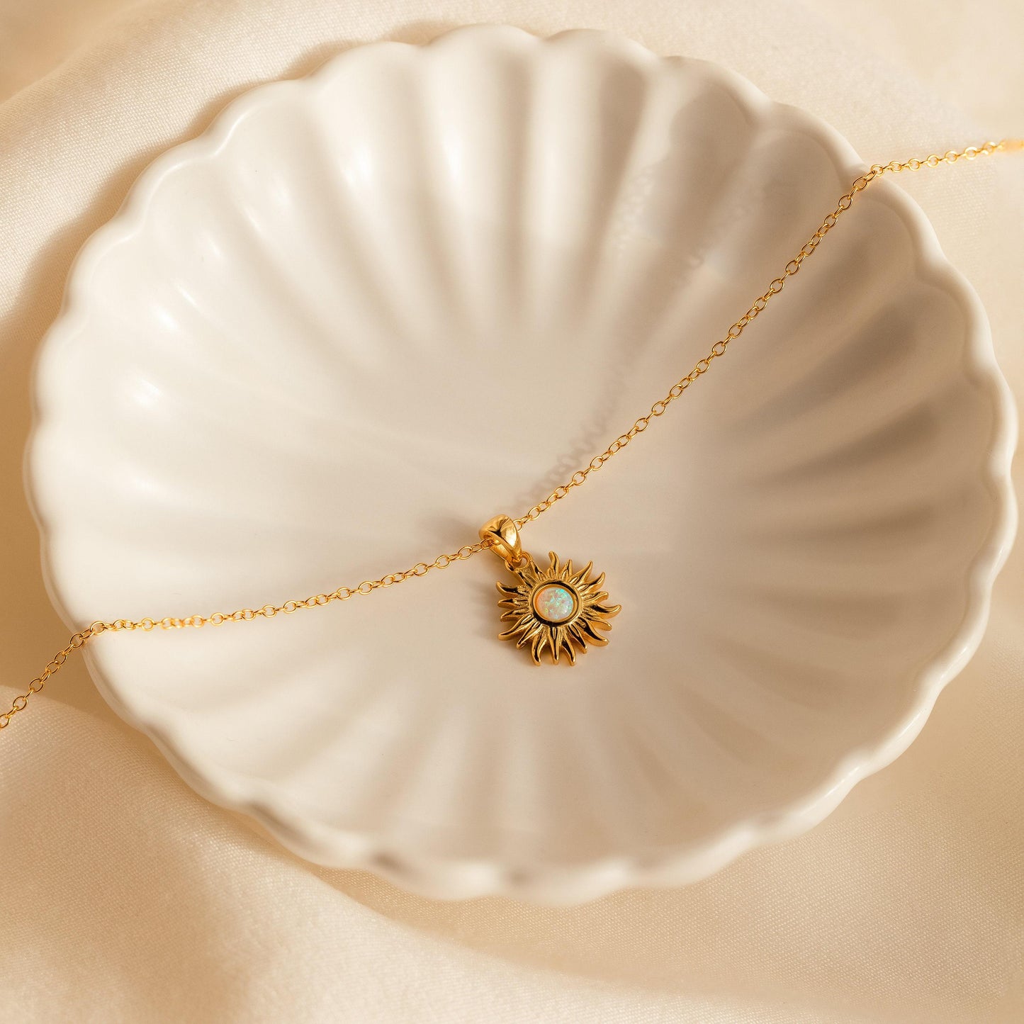 Dainty Opal Sun Necklace by Caitlyn Minimalist • Gold Sun Pendant Necklace, Gemstone Necklace • Celestial Jewelry • Graduation Gifts • NR176