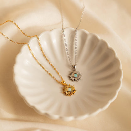 Dainty Opal Sun Necklace by Caitlyn Minimalist • Gold Sun Pendant Necklace, Gemstone Necklace • Celestial Jewelry • Graduation Gifts • NR176