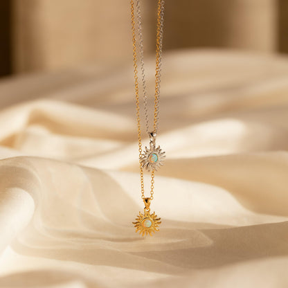 Dainty Opal Sun Necklace by Caitlyn Minimalist • Gold Sun Pendant Necklace, Gemstone Necklace • Celestial Jewelry • Graduation Gifts • NR176