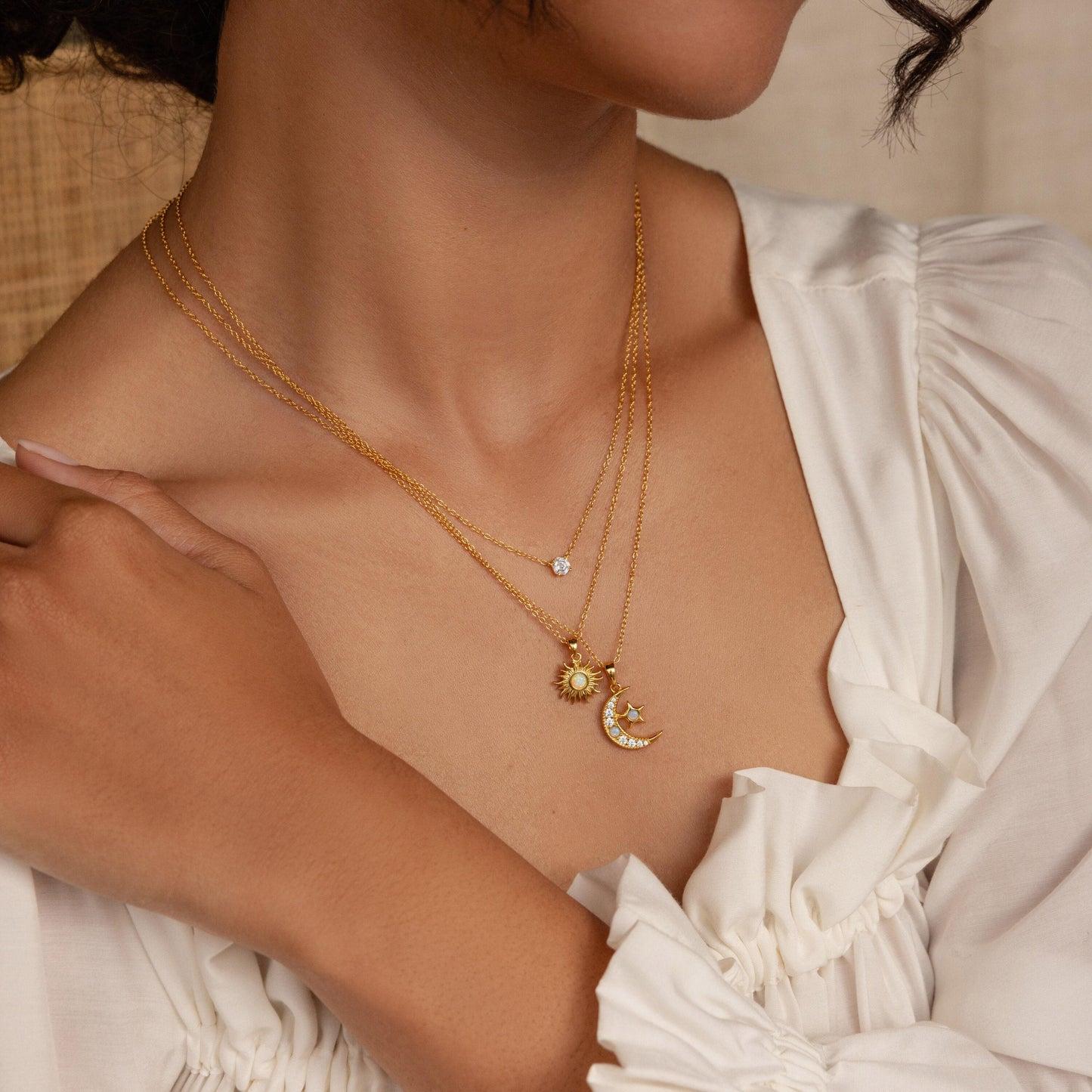 Dainty Opal Sun Necklace by Caitlyn Minimalist • Gold Sun Pendant Necklace, Gemstone Necklace • Celestial Jewelry • Graduation Gifts • NR176
