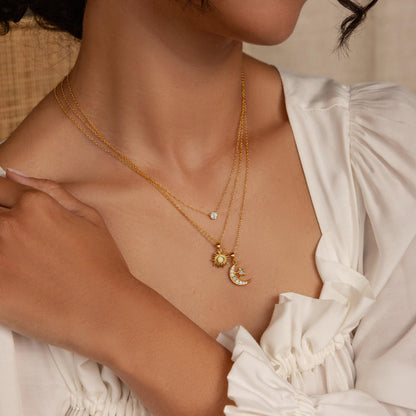 Dainty Opal Sun Necklace by Caitlyn Minimalist • Gold Sun Pendant Necklace, Gemstone Necklace • Celestial Jewelry • Graduation Gifts • NR176