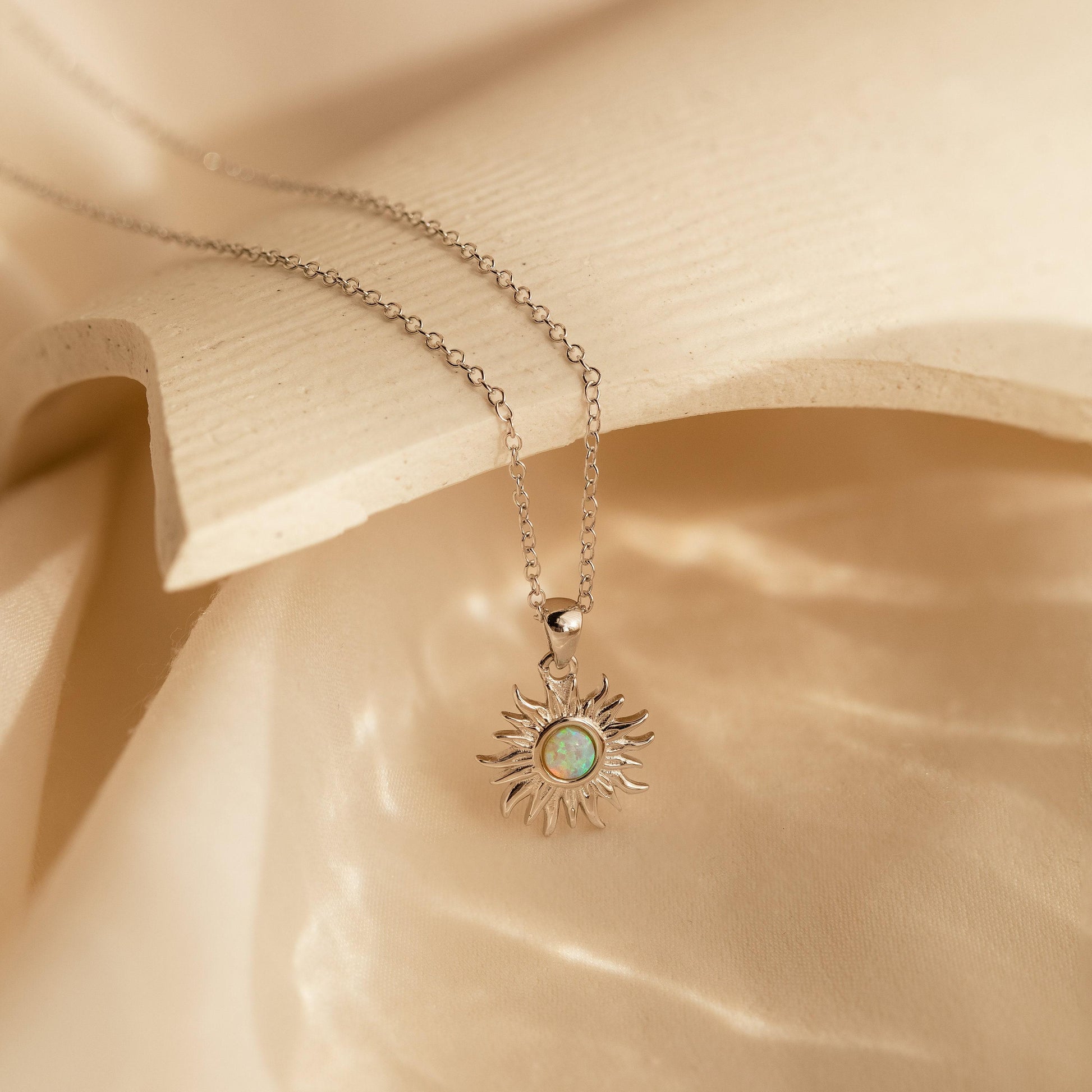 Dainty Opal Sun Necklace by Caitlyn Minimalist • Gold Sun Pendant Necklace, Gemstone Necklace • Celestial Jewelry • Graduation Gifts • NR176