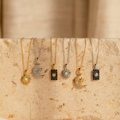 Dainty Opal Sun Necklace by Caitlyn Minimalist • Gold Sun Pendant Necklace, Gemstone Necklace • Celestial Jewelry • Graduation Gifts • NR176